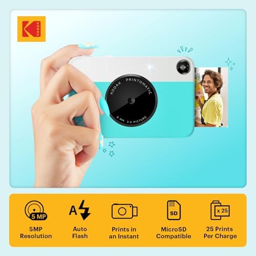 KODAK Printomatic Full-Color Instant Print Digital Camera, Zink 2x3" (5.1x7.5 cm) Sticky-Back Photo Paper, 5MP, Portable, Creative Fun Gift for Birthday, Christmas, Holiday, Blue - Image 2