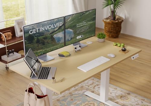 Seang Electric Standing Desk Adjustable Height, 48 x 24 Inch Sit Stand Desk with T-Shaped Frame, 3 Memory Presets & Cable Management for Home Office Computer Workstation, White Frame/Nature Top - Image 5