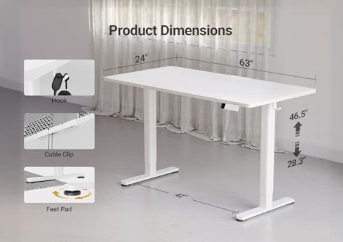 YDN 63 x 24 Inch White Electric Standing Desk - Image 3