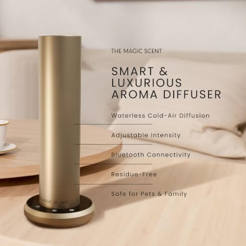The Magic Scent Bluetooth Diffuser - Smart Ultra-Quiet Cold-Air Waterless Scent Diffuser for Home, Hotel, & Office - Programmable Intensity & Timer - Premium Aroma Oil Included (Gold) - Image 3