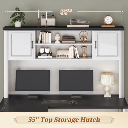 SEDETA Farmhouse L Shaped Desk with Hutch and 3 Drawers, 68.9" Executive Office Desk with File Drawer and Power Outlet, Corner Computer Desk with Storage Shelves for Home Office, White - Image 4