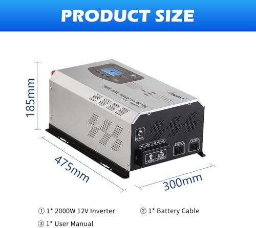 Ampinvt 2000W Peak 6000W Pure Sine Wave Power Inverter Charger DC 12V to 120V AC Output Converter with LCD Display, Off Grid Low-Frequency Inverter for Sealed Gel AGM Flooded Lithium Battery Charger - Image 5
