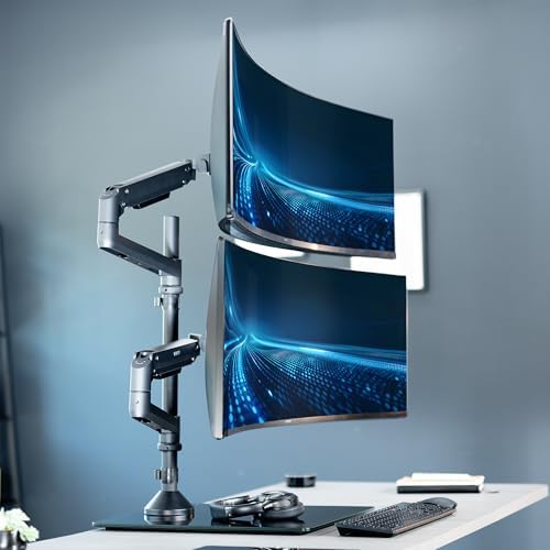 VIVO Pneumatic Arm Dual Ultrawide Monitor Desk Stand for Up to 49 inch Screens with Tempered Glass Base, Holds 2 Ultra Wides Up to 30.8 lbs, Black, STAND-V249FG - Image 2