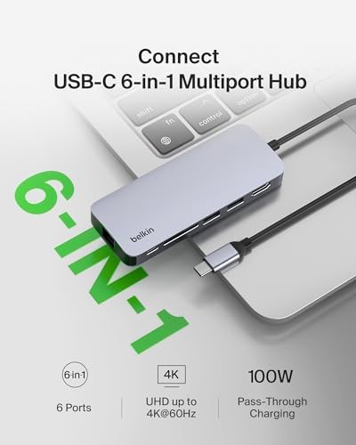 Belkin USB-C Hub 6 in 1 100W PD 4K HDMI, Ethernet & SD - Image 2