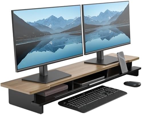 42.5” Dual Monitor Stand Desk Shelf with Phone Tablet Holder by WELLWENG