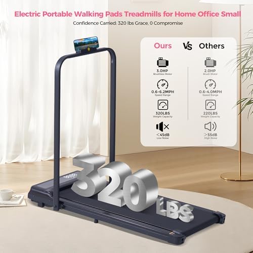 Compact Walking Pad Treadmill with Handle Bar and Incline for Home, 2026 Upgrade Portable Walking Treadmill with Handles, 3.0HP Walking Pad for Exercising, 0.6-7.6MPH, 350LBS - Image 3