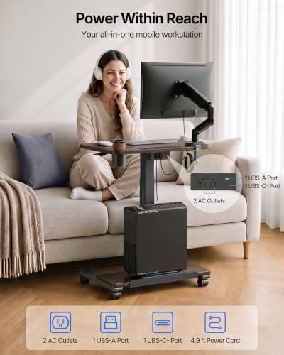 HUANUO 28" Mobile Standing Desk with Drawer and Charging Station - Image 4
