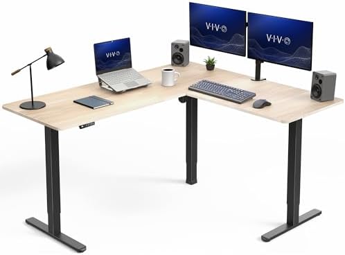 VIVO Light Wood 63 x 55 in Corner Standing Desk, DESK-E3CTBC by VIVO