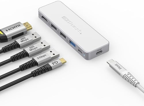 USB-C 5-in-1 Hub Pro Series: 4K 60Hz HDMI, 100W PD Charging, USB 3.0 Data, 20" Detachable Cable. Multiport Adapter for MacBook Pro/Air, iPad, Windows, Thunderbolt 3/4 (Silver White) by EZQuest