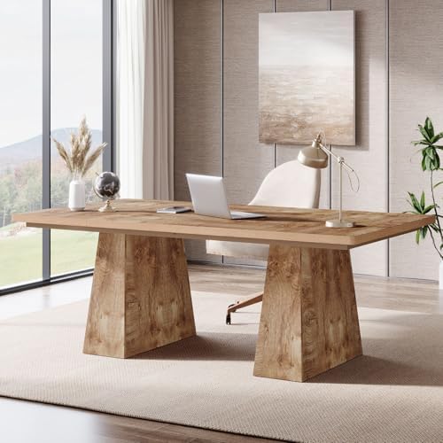 Tribesigns 63-Inch Executive Desk, Large Office Computer Desk with Double Pedestal, Modern Simple Workstations Writing Table Conference Table Business Furniture for Home Office, Natural by Tribesigns