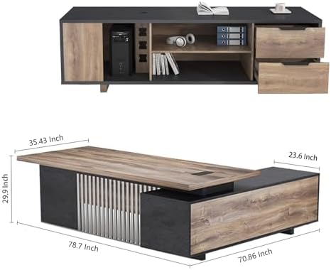 Executive Desk with Privacy Panel, Large Office Desk for Small Business, Computer Desk with Drawers & Storage Cabinets, Thick One-Piece Tabletop (Left Return, 78.7") - Image 2