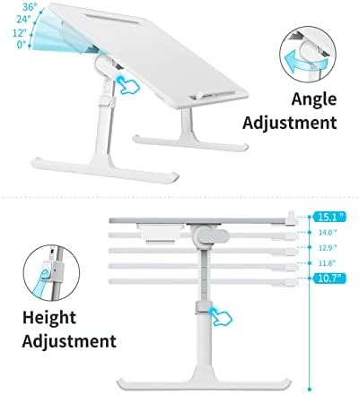 Laptop Bed Tray Table, SAIJI Adjustable Bed Desk for Laptop, Foldable Laptop Stand with Storage Drawer for Eating, Working, Writing, Gaming, Drawing (White, X-Large) - Image 4