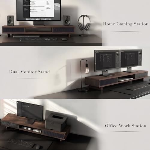 Dual Monitor Stand Riser with Storage Drawer for Desk Organization - Image 5