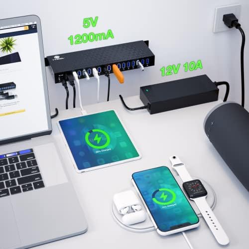 USB 3 0 Hub - 16 Ports Powered USB Hub - Desktop USB Expander Hub - up to 5Gbps High-Speed USB Splitter for Multiple Devices - Aluminum Alloy Multiple USB Hub w/AC Adapter for Laptop Phone Tablet PC - Image 3