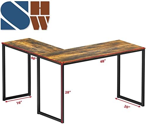 SHW Mission 48 x 48 L-Shape Home Office Computer Desk, Rustic Brown - Image 3