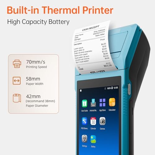 Bisofice POS Receipt Printer, Android 8.1 OS Mobile POS, 58mm Receipt Printer, 5.45" Touch Screen PDA Printer Supports 3G WiFi BT4.0 USB OTG Bluetooth, Handheld POS Machine Terminal Printer (Cerulean) - Image 2