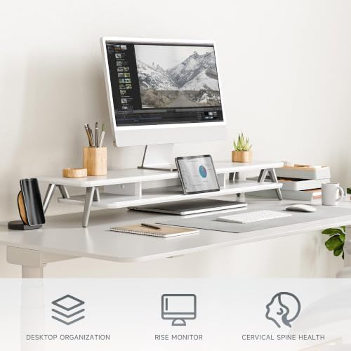 Fenge Dual Monitor Stand Riser, Wooden Desk Shelf with 2-Tier Storage - Image 2