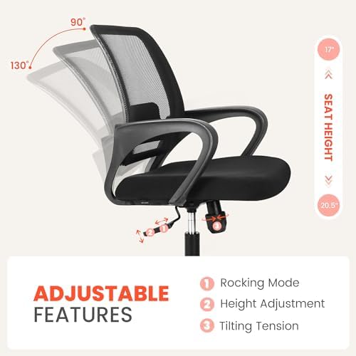 NEO CHAIR Home Office Desk Chair Ergonomic Mesh with Lumbar Support, Black - Image 5