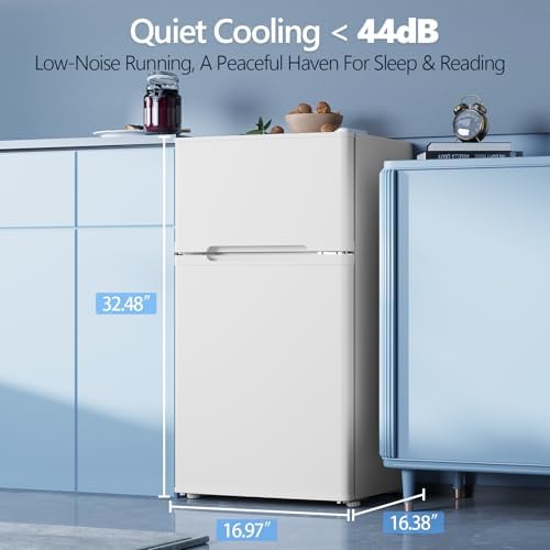 Electactic 2.5 Cu.Ft Mini Fridge with Freezer, Double-Door Compact Refrigerator, Adjustable Glass Shelves, Mechanical Thermostat & Leveling Feet, Space-Saving for Apartment/Dorm/Office, White - Image 4