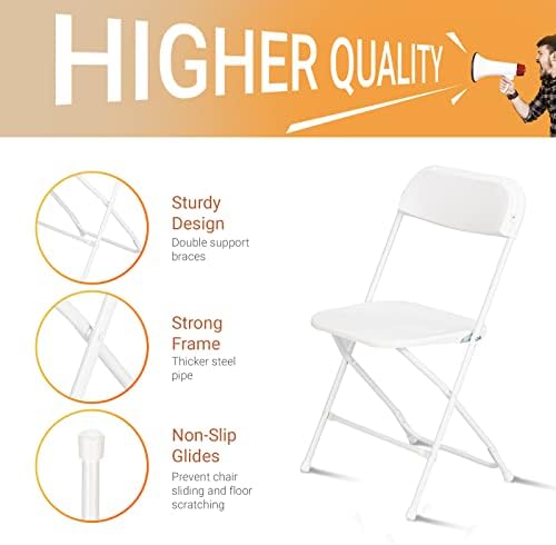 VINGLI 5 Pack White Plastic Folding Chair, Indoor Outdoor Portable Stackable Commercial Seat with Steel Frame 350lb. Capacity for Events Office Wedding Party Picnic Kitchen Dining - Image 4