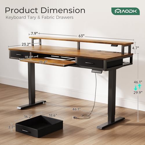 AODK 63 Inch Standing Desk with Drawers & Keyboard Tray, Rustic Brown - Image 3