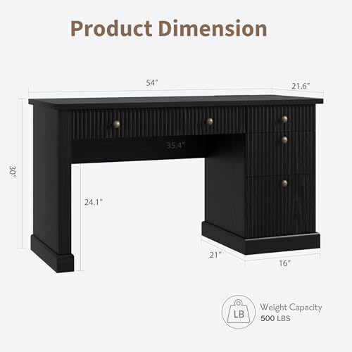 Garvee 54" Fluted Home Office Desk with File Drawer for Home Office - Image 2