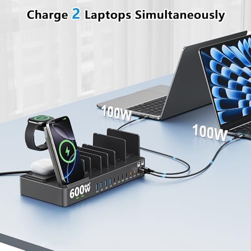 600W 3‑in‑1 Wireless Charger Stand for iPhone with 12‑Port Charging Station - Image 2