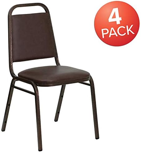 Flash Furniture 4 Pack HERCULES Series Trapezoidal Back Stacking Banquet Chair in Brown Vinyl - Copper Vein Frame - Image 4