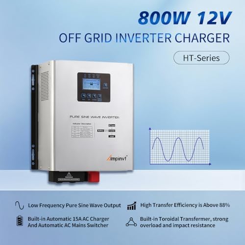 Ampinvt 800W Pure Sine Wave Inverter with AC Charger, DC 12V to AC 120V Output,UPS Backup Power Low Frequency Inverter for Lithium, Sealed,AGM, Gel,and Flooded Batteries - Image 2