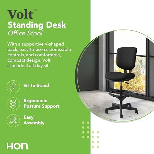 HON Volt Ergonomic Office Stool, Armless, Office Desk Computer Chair, Black - Image 3