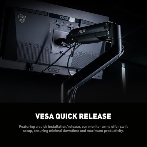 MSI MAG MT201 - Premium Heavy Duty Single Monitor Stand Arm, Supports 17-49" Screens and 44 lbs, VESA Compatible, Adjustable Spring Assisted Mount, Clamp & Grommet, Quick Release Plate - Black - Image 5