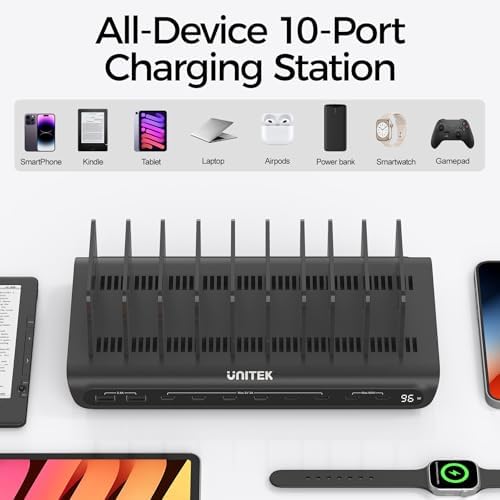 Unitek 10 Port 96W USB C Charging Station with 2X 65W PD, Fast Charger Dock - Image 6