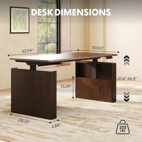 FLEXISPOT 63 x 30 Inch WoodiX Solid Wood Executive Standing Desk, Walnut - Image 2
