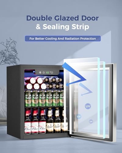 Feelfunn 68 Can Beverage Refrigerator, 1.7CuFt Mini Fridge with Glass Door - Image 5