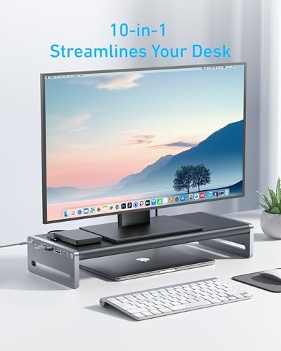 Anker USB-C Hub, 10-in-1 Aluminum Monitor Stand with 85W Max Charging - Image 2