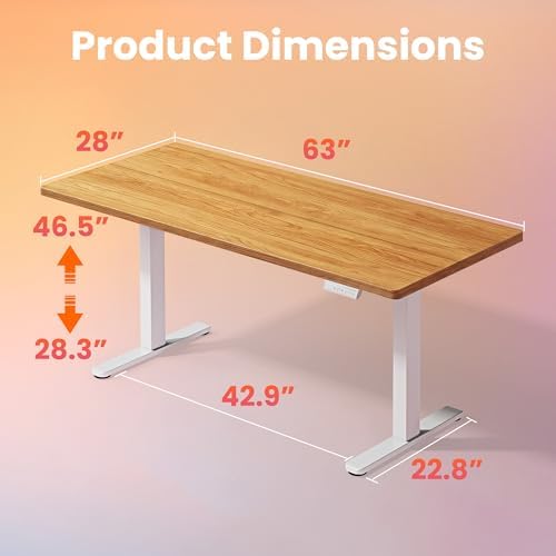 HUANUO 63x28 Inch Electric Standing Desk, Adjustable, Light Vintage Brown - Image 3