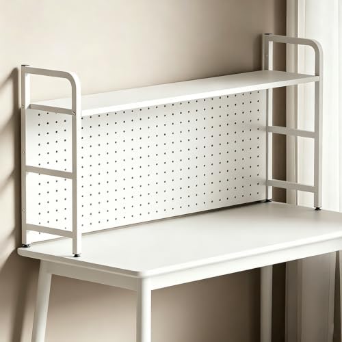 Hole-Board Desktop Bookshelf, DIY Adjustable Storage Iron Frame Hole-Board Desk Shelf Organizer, Freestanding No Drill Design for Student Dorm Office Gaming Desktop by Unknown