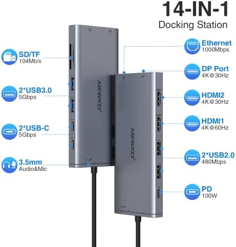 USB C Docking Station 3 Monitors USBC Hub Laptop Dual Monitor Multi Adapter - Image 2
