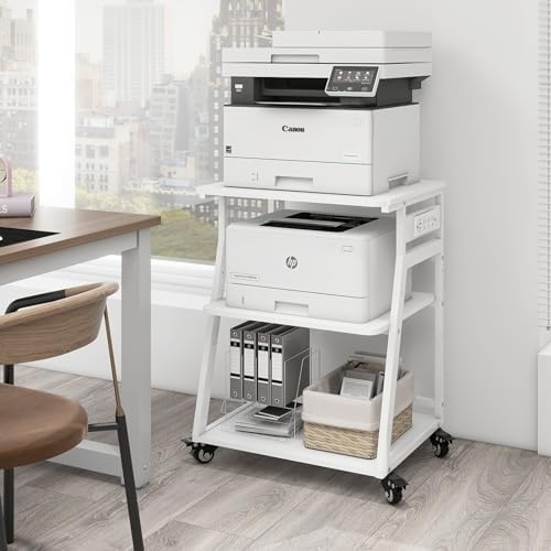 Natwind 3 Tier Large Printer Stand, 24"x20", with Charging Station,White by Natwind
