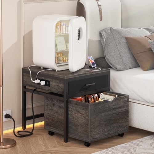 Unikito Mini Fridge Stand with Storage Drawer and Charging Station - Image 2
