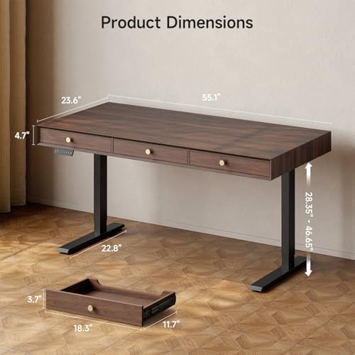 ONBRILL Electric Standing Desk with 3 Drawers, 55x24 Inch Height Adjustable - Image 2