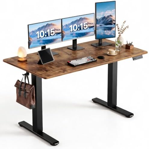 Claiks 55 x 24 Inch Rustic Brown Electric Standing Desk by CLAIKS