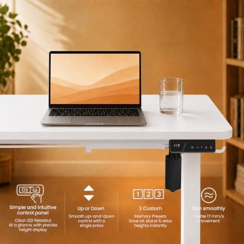Electric Standing Desk, 40" x 24" Adjustable Height Sit Stand Desk, Small Space Workstation, Compact Computer Desk for Home Office, Stable Steel Frame (White) - Image 6