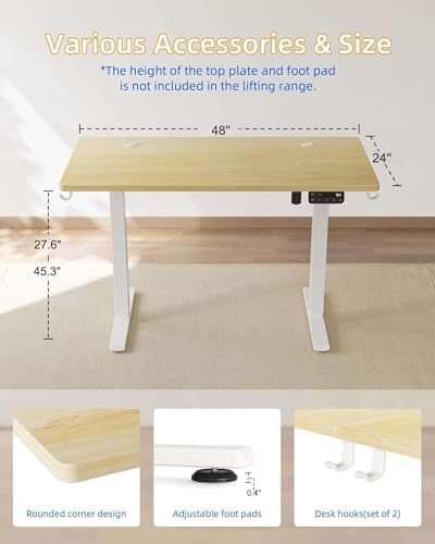 YIHAYO Electric Standing Desk, 48 x 24 Inches Stand Up Desk with Splice Board, Adjustable Height Desk, Computer Desk for Home Office, White Frame/Natural Top - Image 6