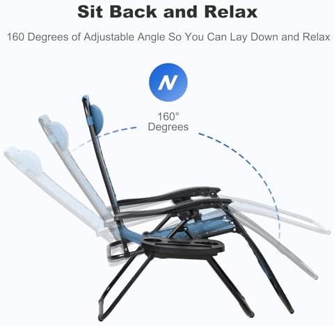 Nazhura Set of 2 Relaxing Recliners Patio Chairs Adjustable Steel Mesh Zero Gravity Lounge Chair Beach Chairs with Pillow and Cup Holder (Sky Blue) - Image 4