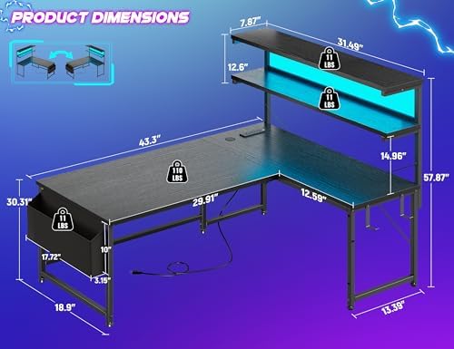 DurayLoly L Shaped Gaming Desk with No Side Bar Shelf for Small Space,Black - Image 3