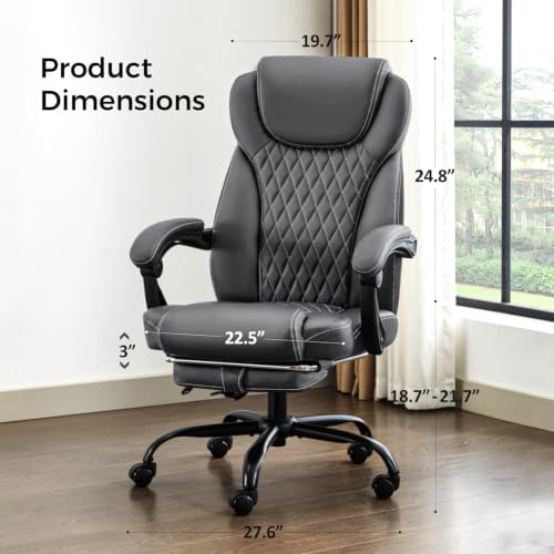 amseatec Big and Tall Office Chair with Footrest, Lumbar Support, Grey - Image 2