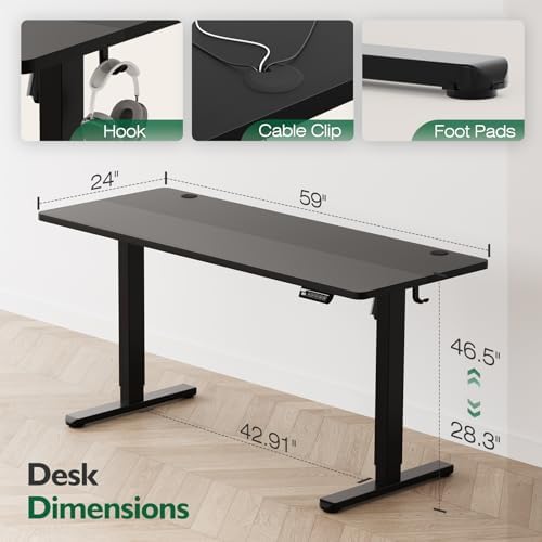 Monomi 59" Electric Standing Desk,Adjustable Height Sit Stand Up Desk,Black - Image 3