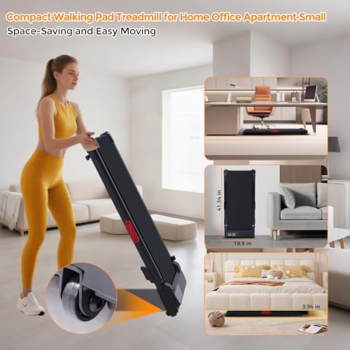 KASSADIN Electric Walking Pad Treadmill with Handle Bar Incline for Home, Portable Walking Pad Treadmill with Handles for Home Small, 3.0HP Mini Under Desk Treadmill for Exercising, 0.6-7.6MPH, 350LB - Image 6