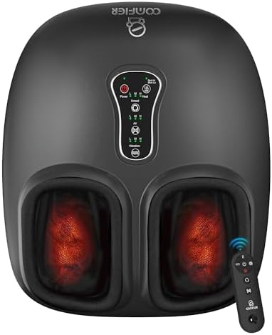COMFIER Shiatsu Foot Massager with Heat, Compression Kneading Rolling,Vibration, Remote Control,Pause Function,Feet Massage for Neuropathy,Plantar Fasciitis,Home,Office,Gifts for Dad, Mom, Presents by COMFIER